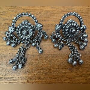 Oxidized Metal Earrings, Pierced Ears, Silver Tone, India